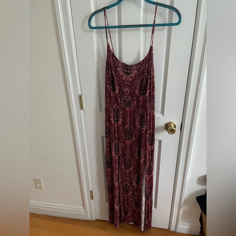 American Eagle Maroon Maxi Dress with Leg Slit (L) - Picture 2 of 3